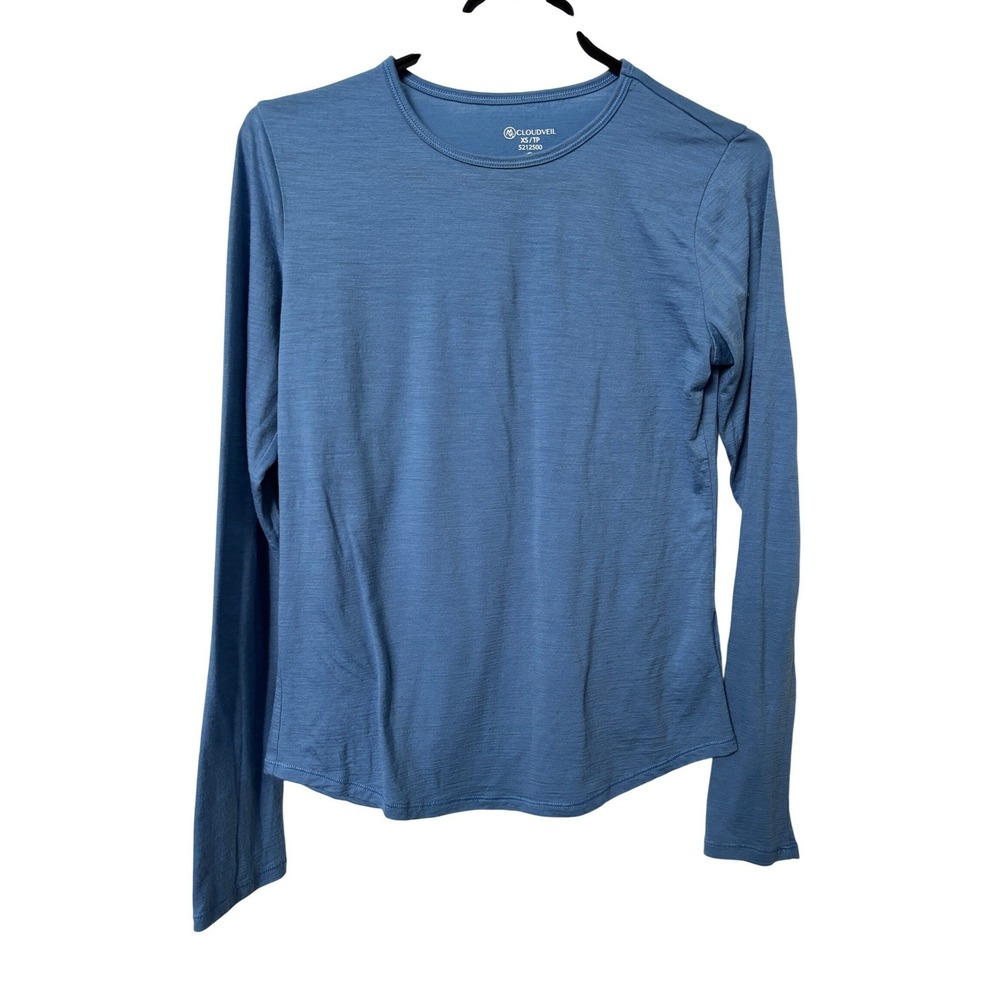 Cloudveil Merino Wool Shirt Womens XS Blue Long Sleeve Base Layer Outdoor